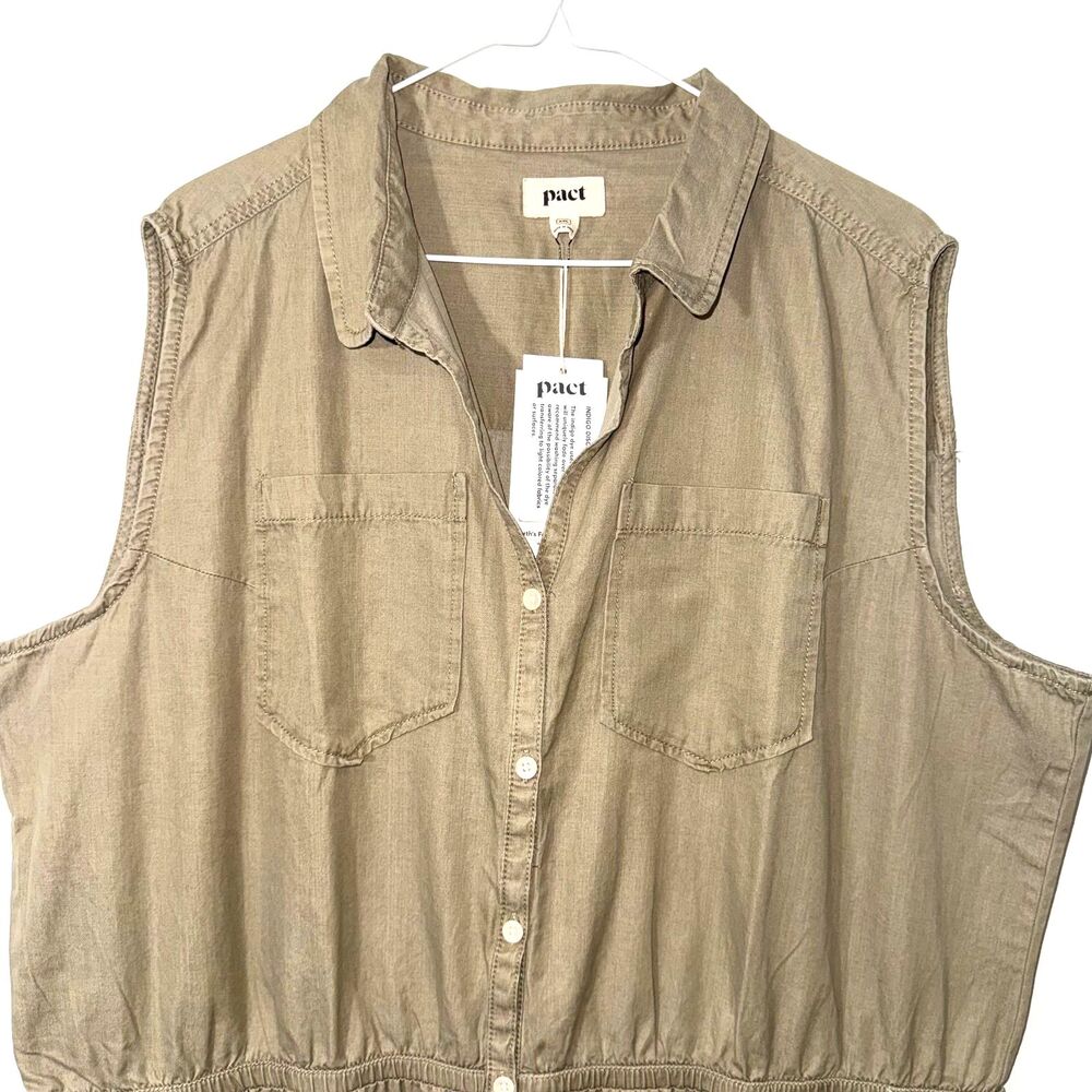 PACT Organic Cotton Sleeveless Romper - Taupe/Tan XXL - Picture 4 of 8